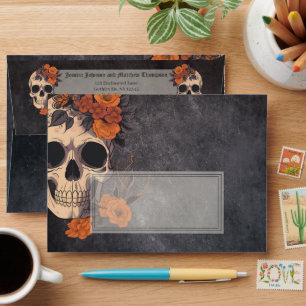 Orange Flowers Skull Elegant A7 - 5x7” invitation Envelope