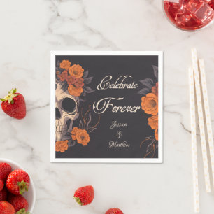 Orange Flowers Skull Elegant Cocktail Napkins