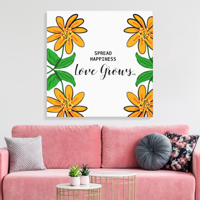 Orange Flowers Spread Happiness 24" x 24" Canvas Print (Insitu(LivingRoom))