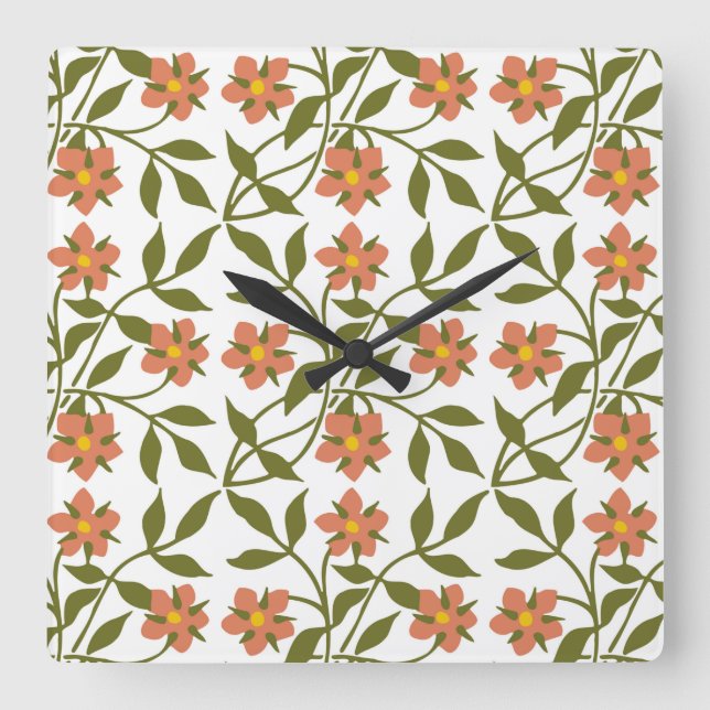 ORANGE FLOWERS  SQUARE WALL CLOCK (Front)