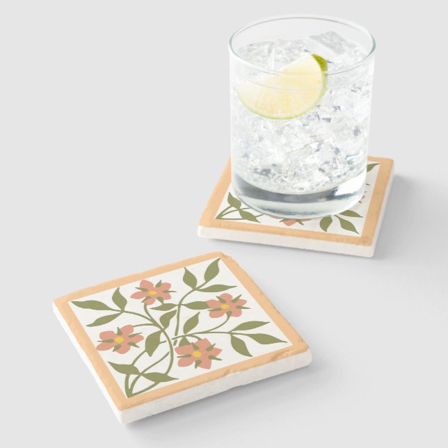 ORANGE FLOWERS  STONE COASTER (Side)