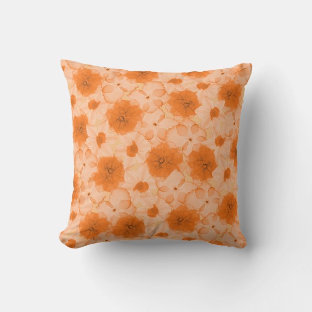 Orange Flowers Throw Pillow (Front)