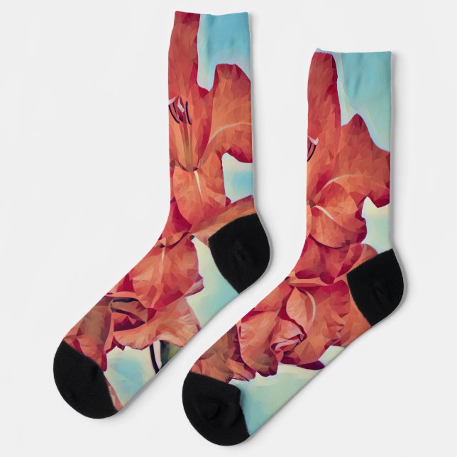 Orange Flowers Tropical Colors Crazy Socks (Left)