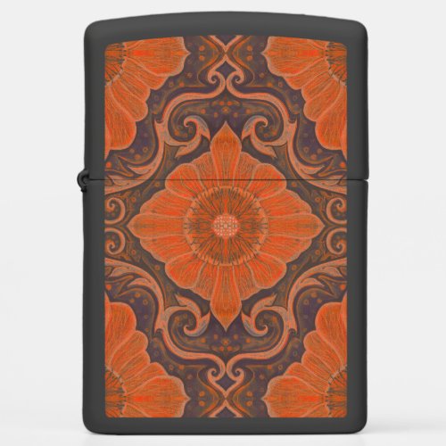 Orange flowers vintage floral arabesque pattern Zippo Lighter