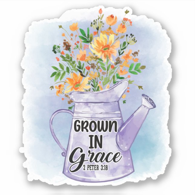 Orange Flowers Watering Can Christian Grown Grace  Sticker (Front)