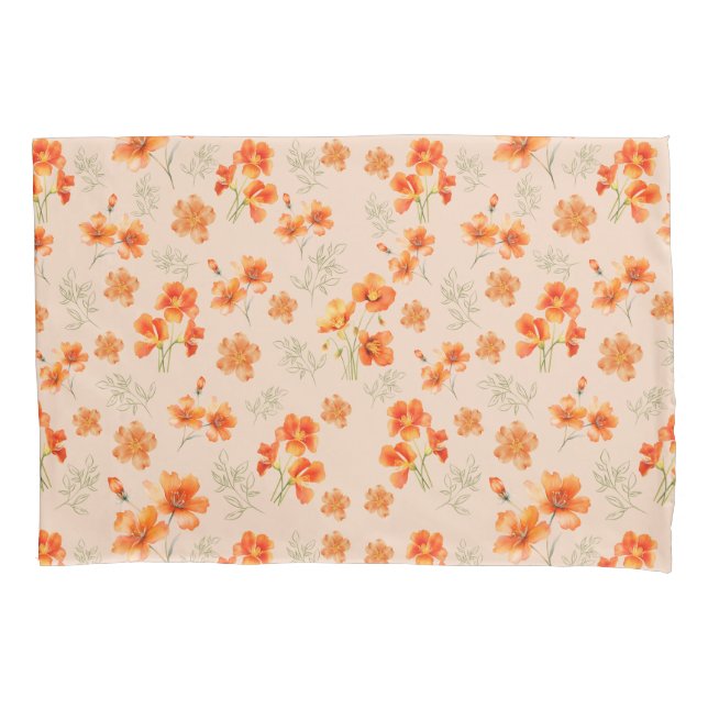 Orange Flowers with Green Leaves Pillow Case (Front)
