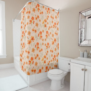Orange Flowers with Green Leaves Shower Curtain