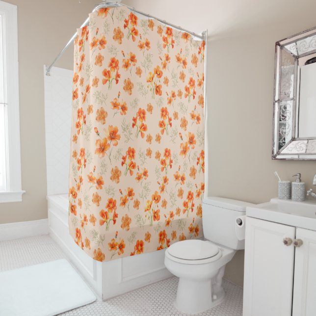 Orange Flowers with Green Leaves Shower Curtain (In Situ)