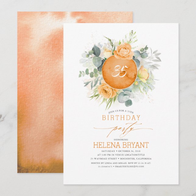 Orange Flowers Wreath Boho Fall Birthday Invitation (Front/Back)