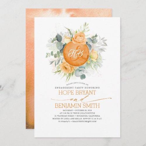Orange Flowers Wreath Fall Engagement Party Invitation