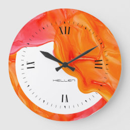 Orange flowing geode ink design large clock