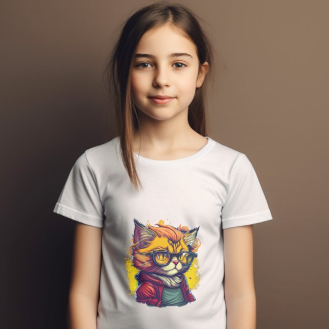 Orange Fluffy Cat in Red Jacket and Glasses T-Shirt (Creator Uploaded)