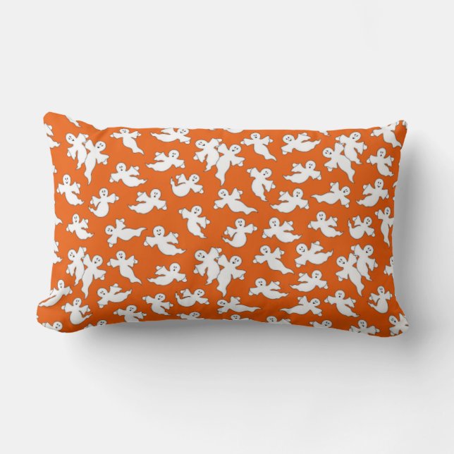 Orange Flying Ghosts Pillow (Front)