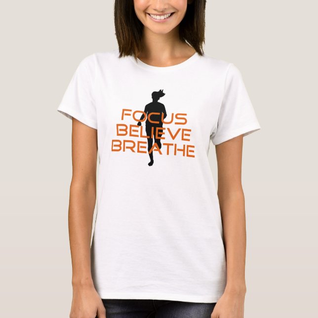 Orange Focus Believe Breathe Running T-Shirt (Front)