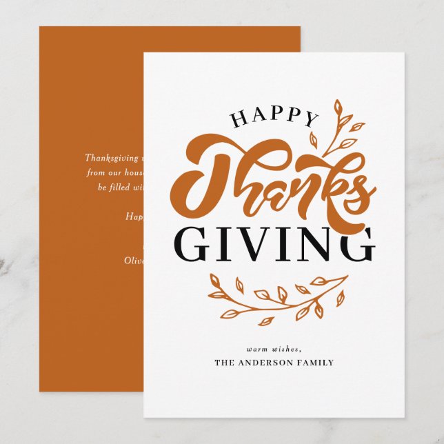 Orange Foliage Wreath Happy Thanksgiving Holiday Card (Front/Back)