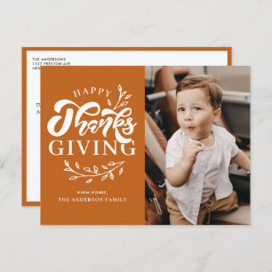 Orange Foliage Wreath Photo Happy Thanksgiving Holiday Postcard