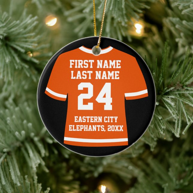 Orange Football Soccer Hockey Sports Jersey Ceramic Ornament (Tree)