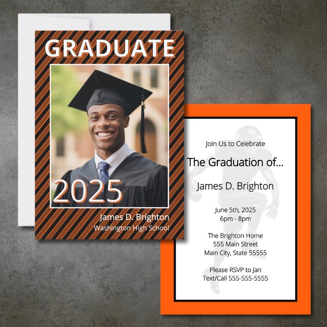 Orange Football Themed Photo Graduation Invitation (Creator Uploaded)