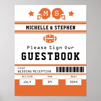 Orange Football Ticket Wedding Guestbook Sign by labellarue at Zazzle