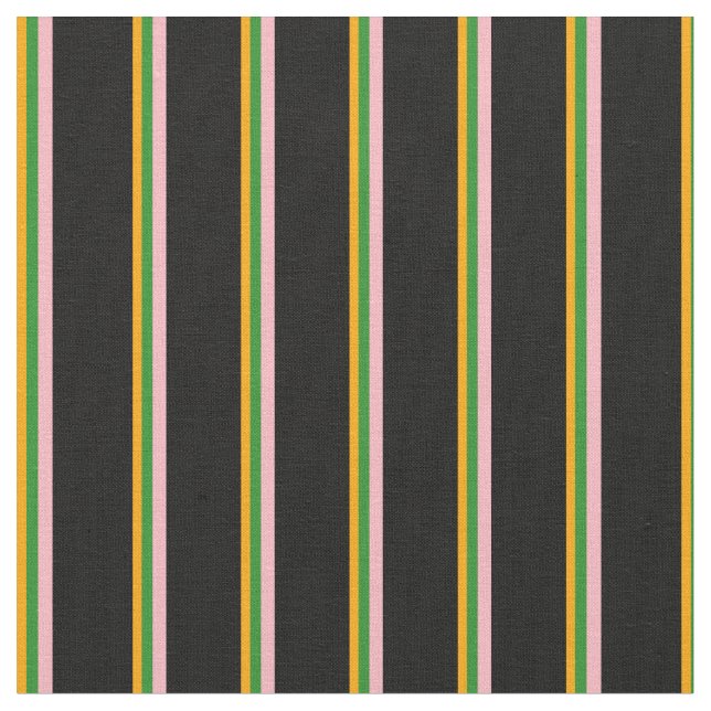 Orange, Forest Green, Light Pink & Black Lines Fabric (Close Up)
