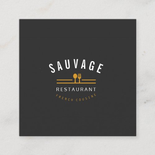 Orange Fork  Knife Catering Restaurant Chef Cafe Square Business Card