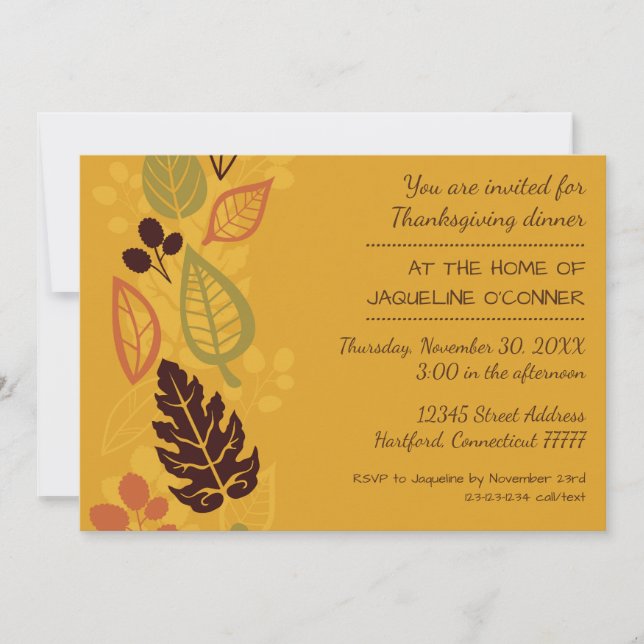 Orange Formal Leaves - Thanksgiving Dinner Invite (Front)
