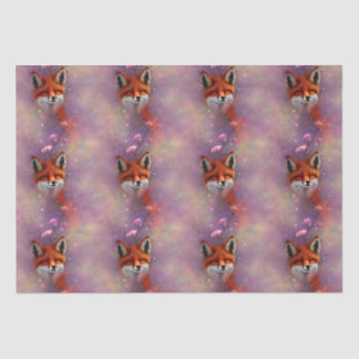 Orange Fox and Pink Flower Branch Tissue Paper