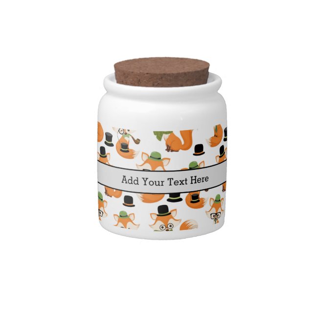 Orange Fox Black Hat Nerd Hipster Glasses Foxes Candy Jar (Front)