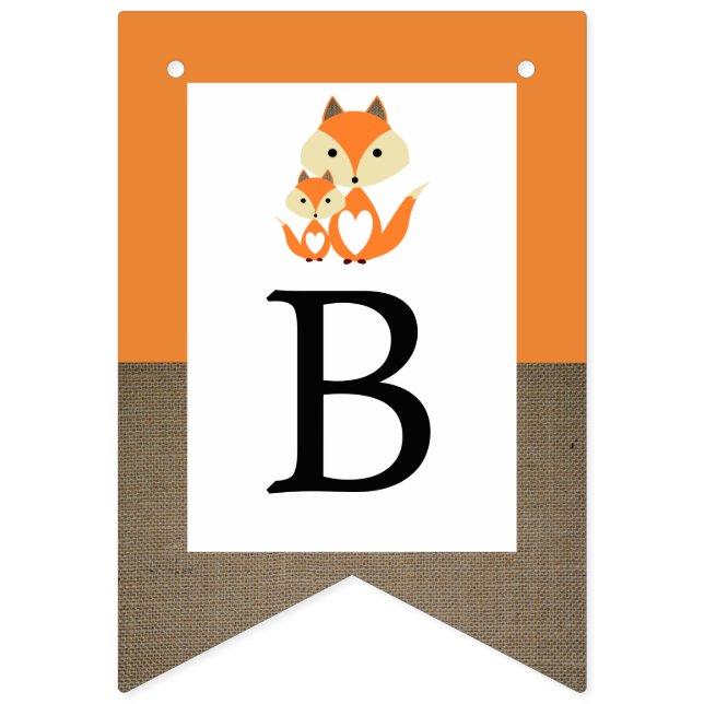 Orange Fox Burlap Baby Shower Bunting Flags (Third Flag)