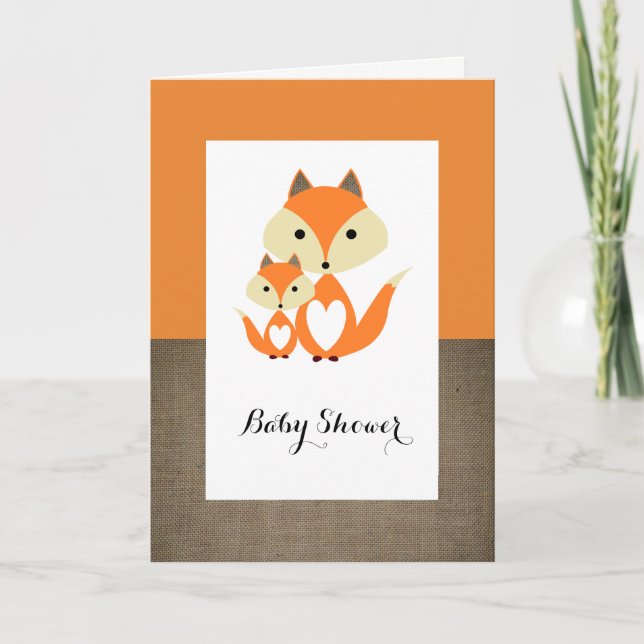 Orange Fox Burlap Baby Shower Invitation (Front)