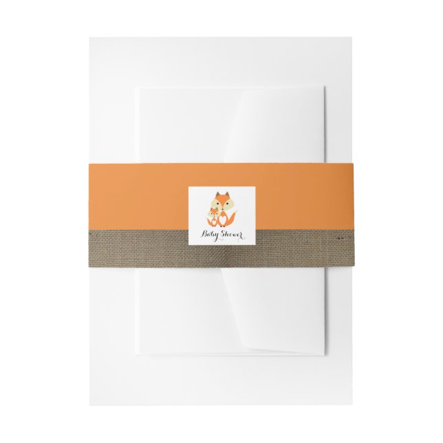 Orange Fox Burlap Baby Shower Invitation Belly Band (Front Example)