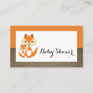 Orange Fox Burlap Baby Shower Ticket Invitation