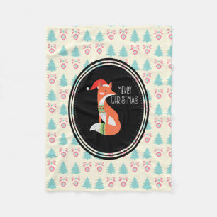 Orange Fox in Red Santa Hat Merry Christmas Fleece Blanket
