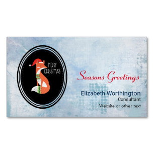 Orange Fox in Red Santa Hat Merry Christmas Magnetic Business Card