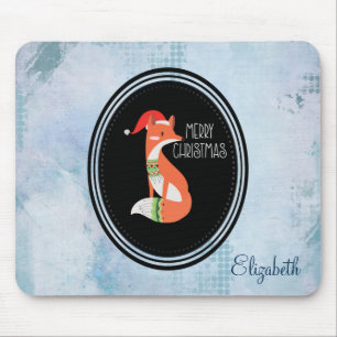 Orange Fox in Red Santa Hat Merry Christmas Mouse Pad