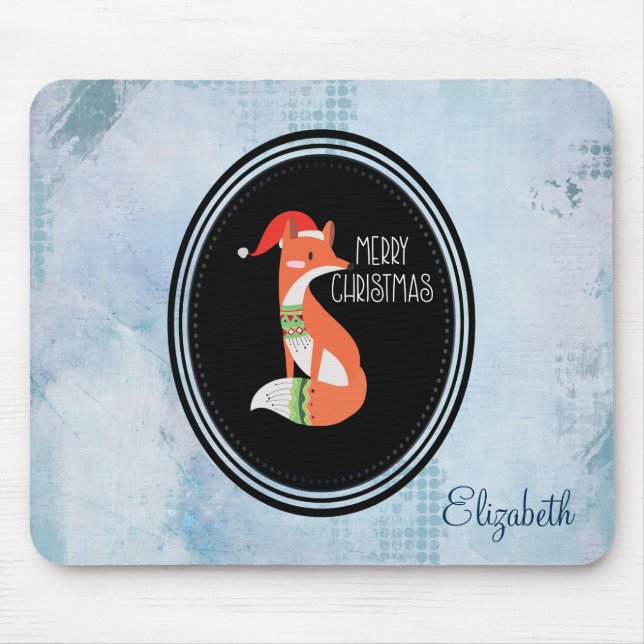 Orange Fox in Red Santa Hat Merry Christmas Mouse Pad (Front)