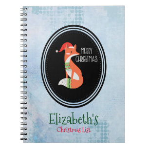 Orange Fox in Red Santa Hat Merry Christmas Notebook
