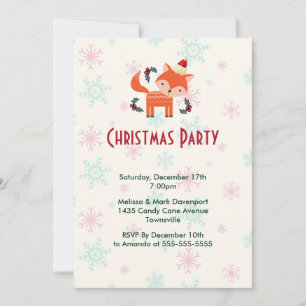 Orange Fox In Santa Hat Christmas Party Invitation