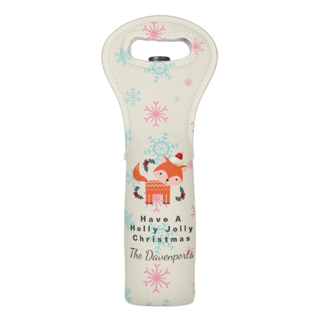 Orange Fox In Santa Hat Cute Christmas Customized Wine Bag (Front)
