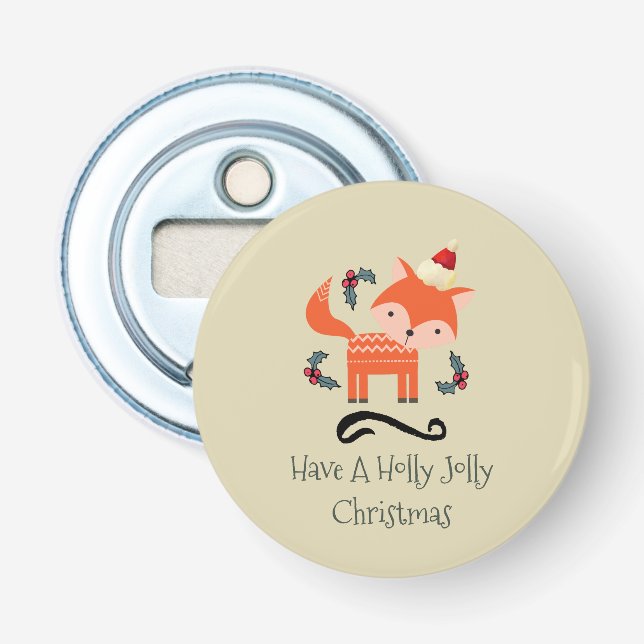 Orange Fox In Santa Hat Cute Whimsical Christmas Bottle Opener (Front)