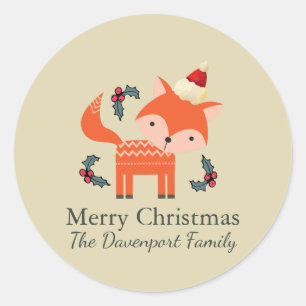Orange Fox In Santa Hat Cute Whimsical Christmas Classic Round Sticker