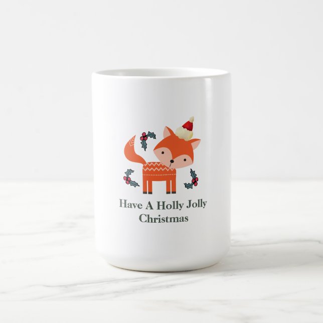 Orange Fox In Santa Hat Cute Whimsical Christmas Coffee Mug (Center)