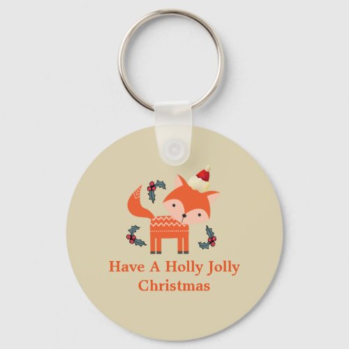 Orange Fox In Santa Hat Cute Whimsical Christmas Keychain