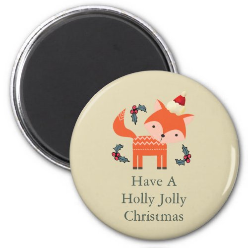 Orange Fox In Santa Hat Cute Whimsical Christmas Magnet