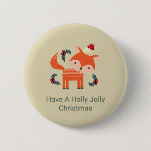 Orange Fox In Santa Hat Cute Whimsical Christmas Pinback Button