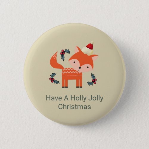 Orange Fox In Santa Hat Cute Whimsical Christmas Pinback Button