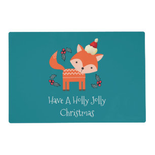 Orange Fox In Santa Hat Cute Whimsical Christmas Placemat