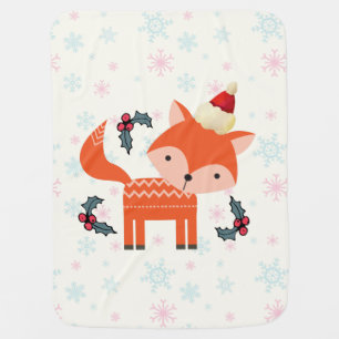 Orange Fox In Santa Hat Cute Whimsical Christmas Receiving Blanket