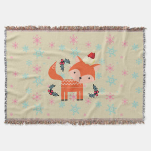 Orange Fox In Santa Hat Cute Whimsical Christmas Throw Blanket