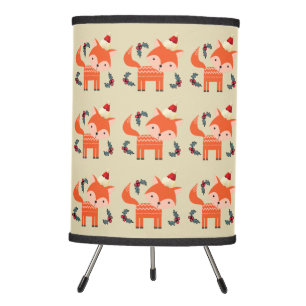 Orange Fox In Santa Hat Cute Whimsical Christmas Tripod Lamp